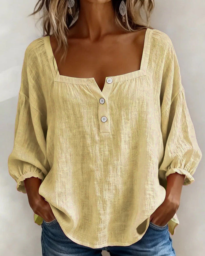Arianne | Damen Bluse mit quadratischem Ausschnitt und 3/4 Puffärmeln