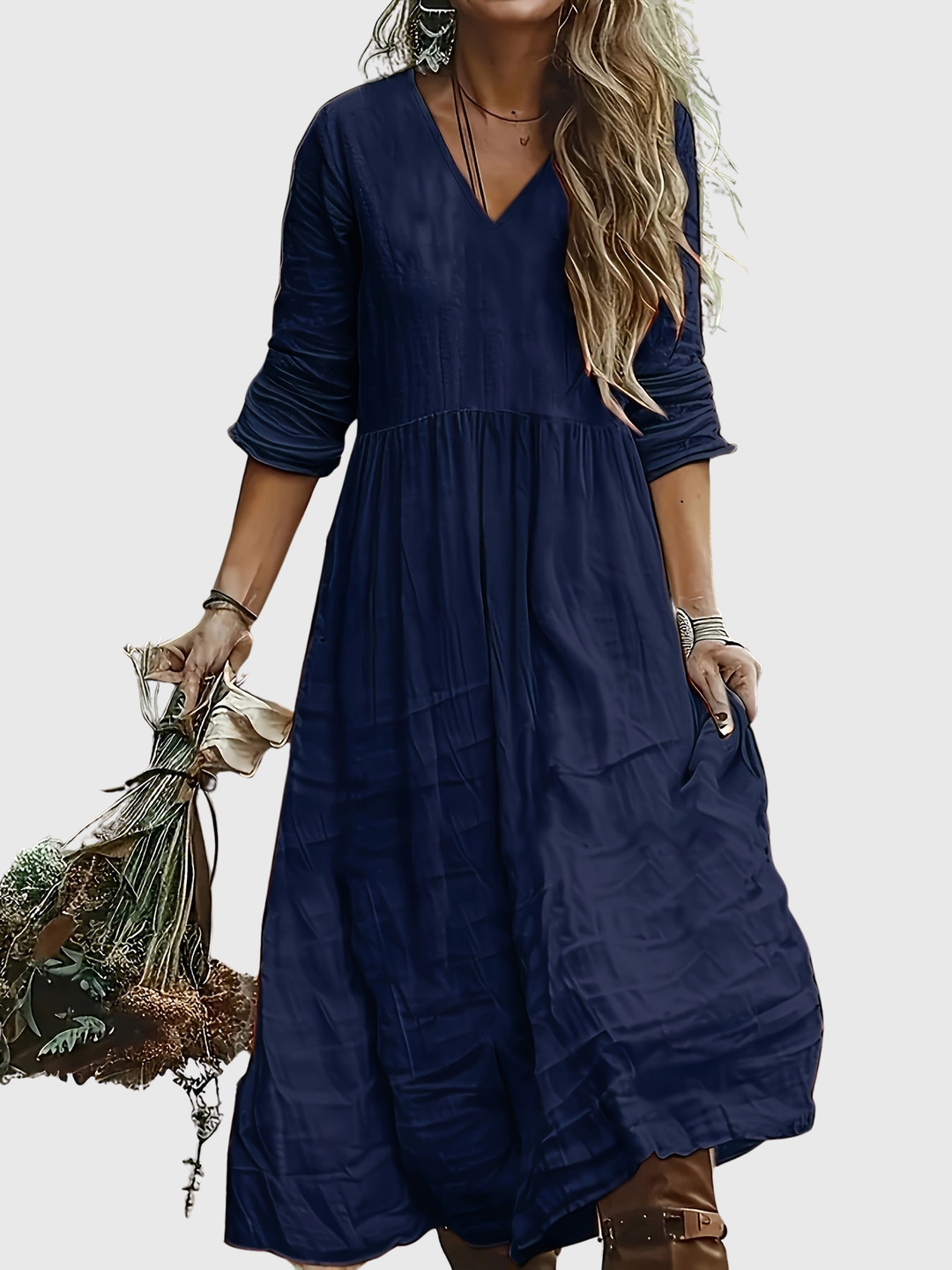 Sharon | Modisches Langarmkleid mit V-Ausschnitt