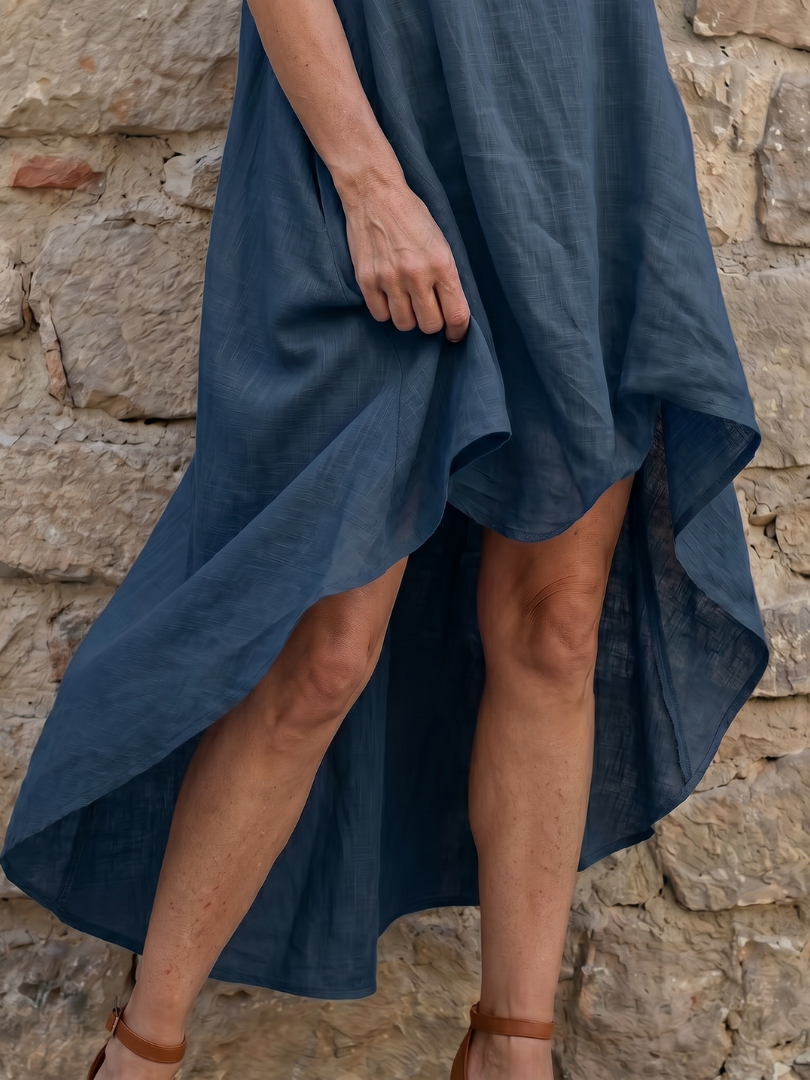 Grier | Fließendes Hoch-Tief Kleid mit sauberem Rundhalsausschnitt