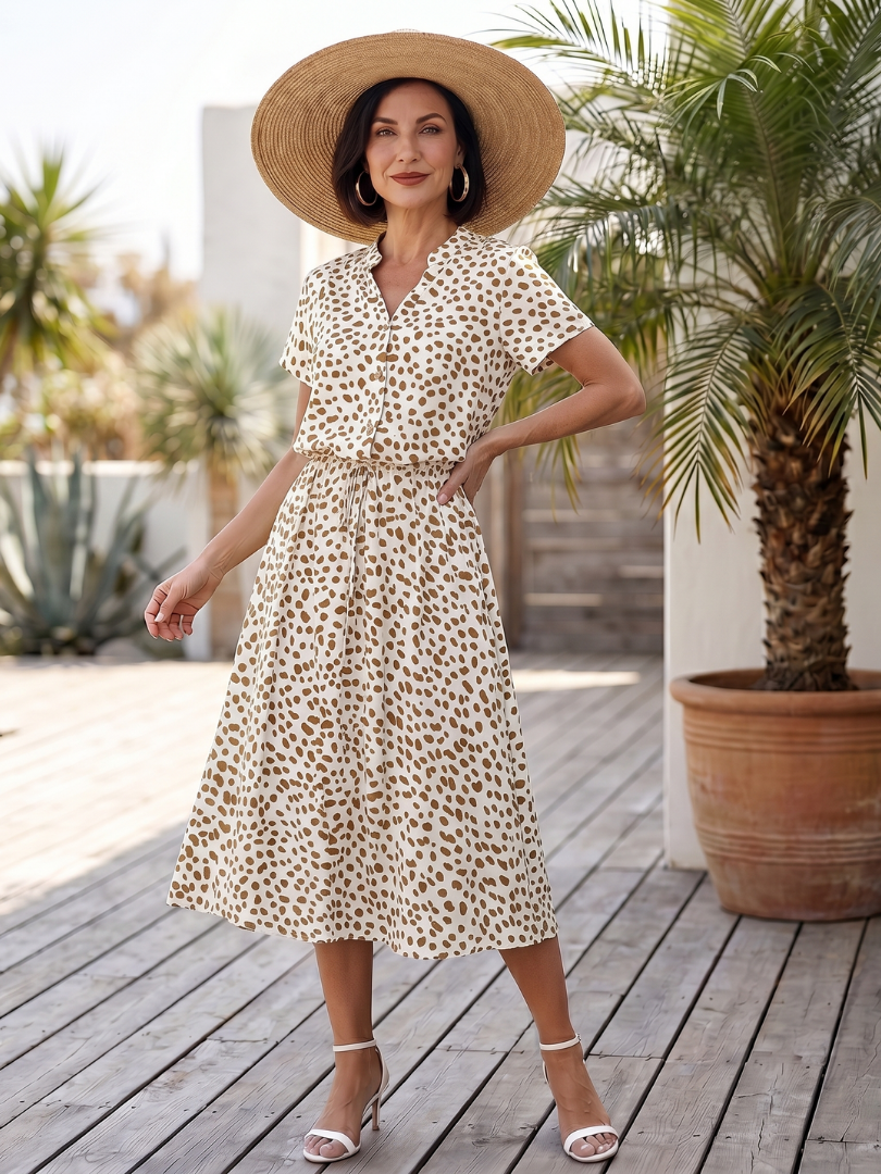Belladonna | Bedrucktes Midi-Kleid mit Knopfleiste und Gürtel