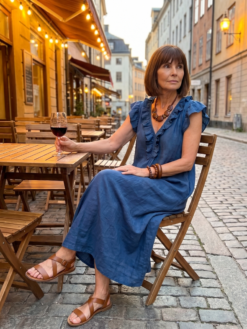 Fern | Ärmelloses Midikleid mit Rüschensaum