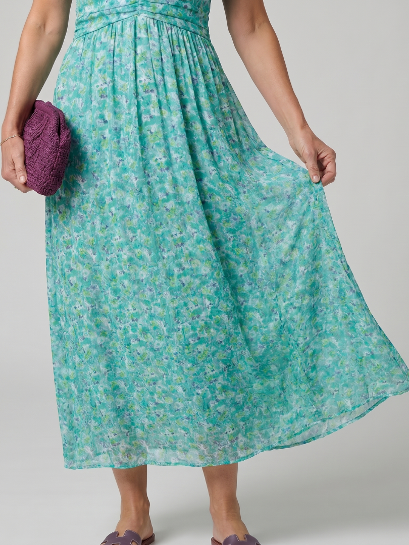 Juna | Kurzarm Ditsy Floral Print Midi Kleid