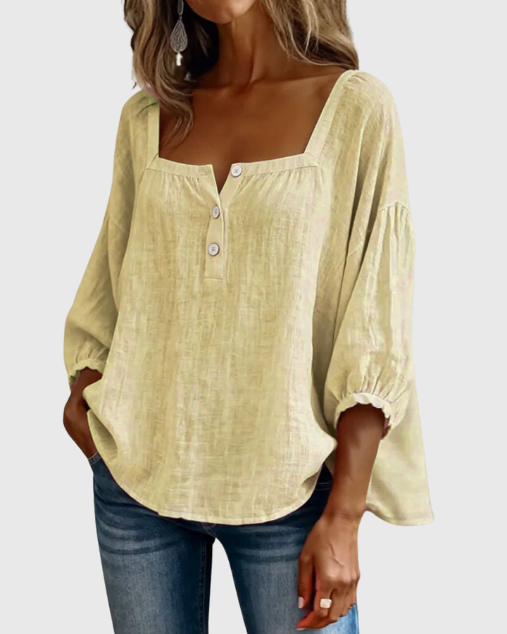 Arianne | Damen Bluse mit quadratischem Ausschnitt und 3/4 Puffärmeln