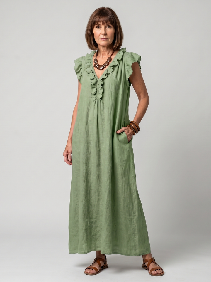 Fern | Ärmelloses Midikleid mit Rüschensaum
