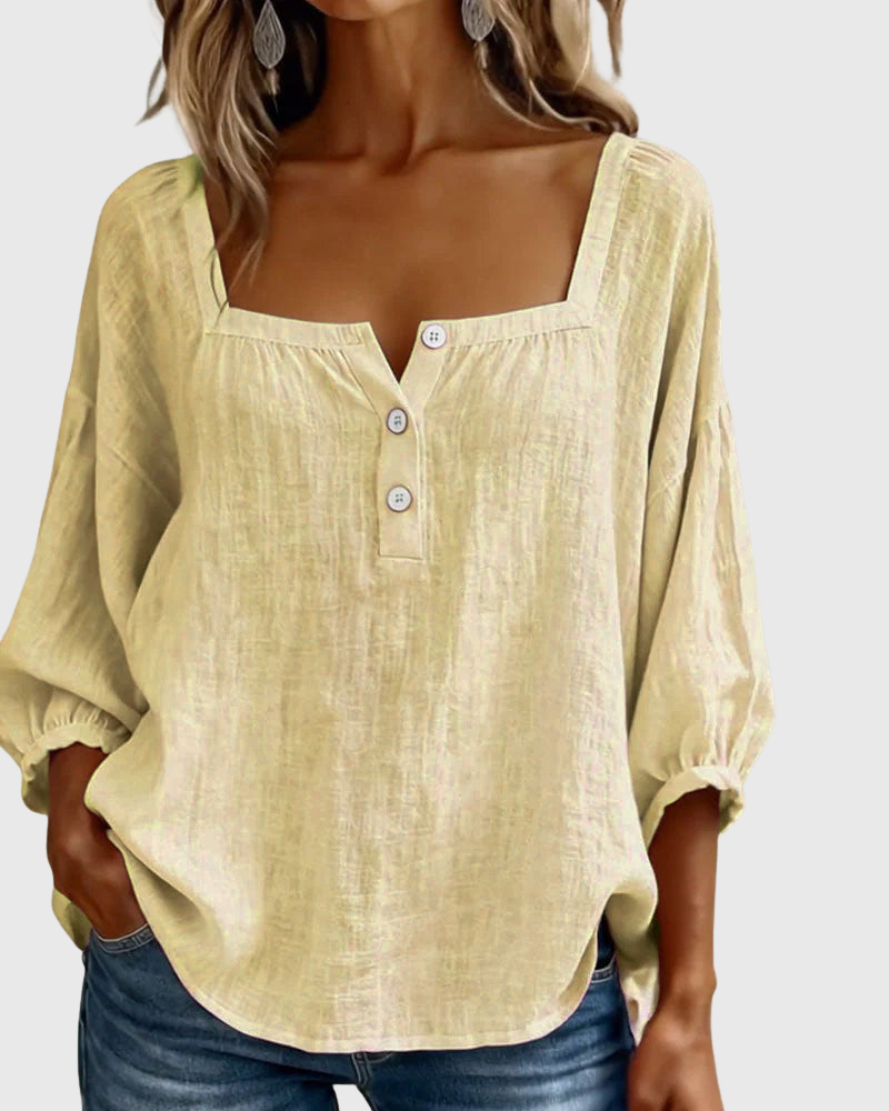 Arianne | Damen Bluse mit quadratischem Ausschnitt und 3/4 Puffärmeln