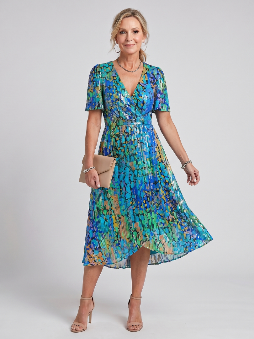 Mirabel | Kleid mit schwingenden Ärmeln und geraffter Taille im Blumenmuster