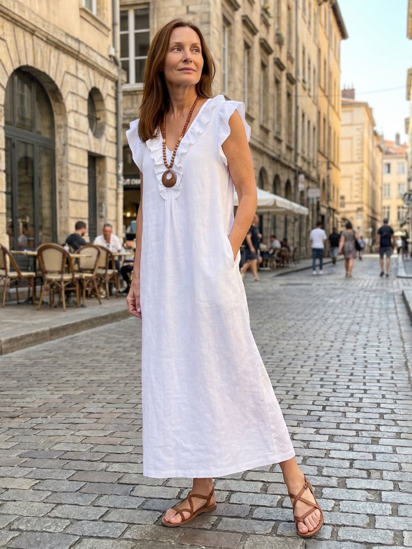 Adelaide | Ärmelloses Midi-Kleid mit Rüschensaum