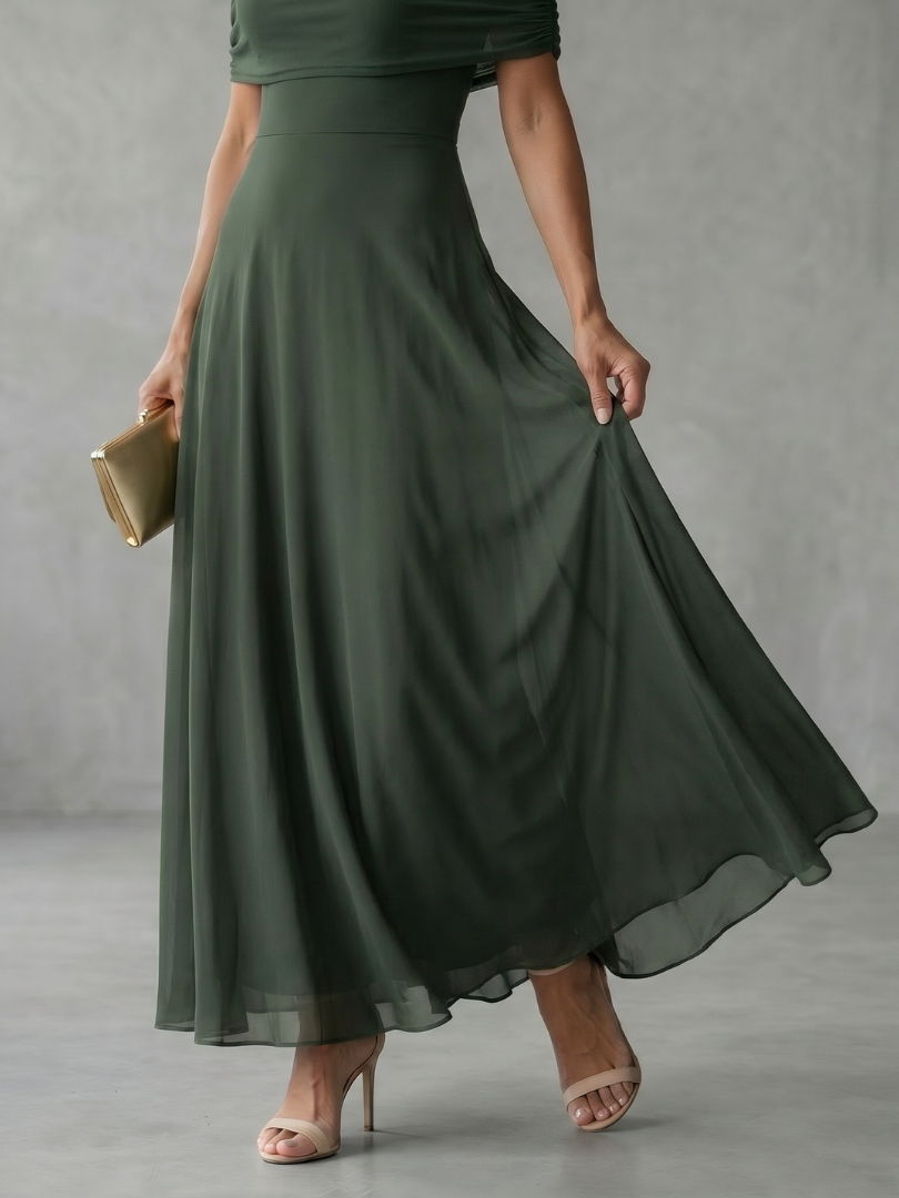 Juni | Off-Shoulder Drapiertes Midi-Kleid
