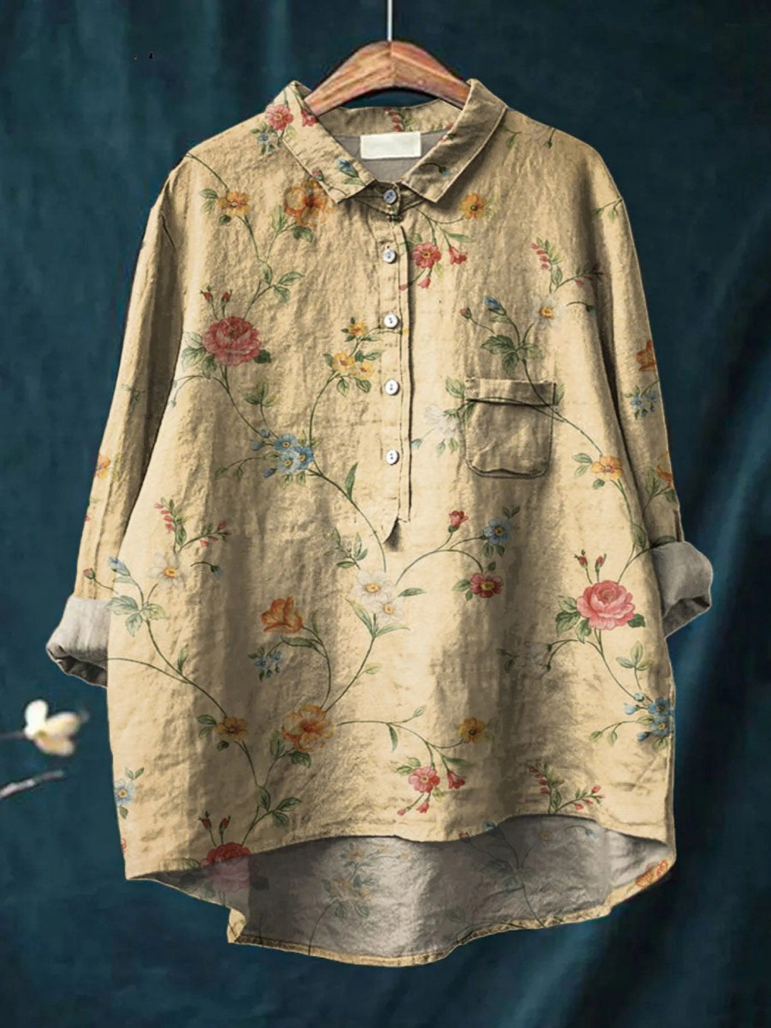 Mariah | Damen Vintage Floral Kunst Druck Freizeitshirt