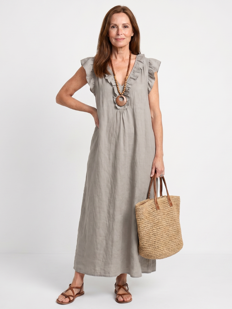 Adelaide | Ärmelloses Midi-Kleid mit Rüschensaum