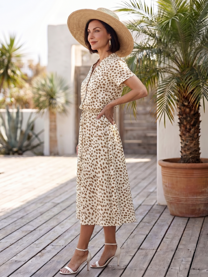 Belladonna | Bedrucktes Midi-Kleid mit Knopfleiste und Gürtel