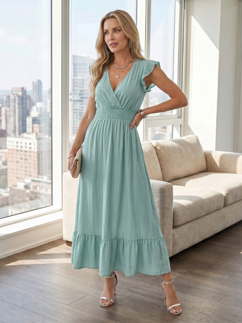 Clove | Midi-Kleid mit Rüschensäumen und gerafftem Bund