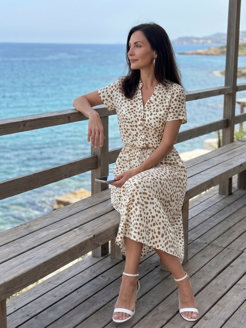 Belladonna | Bedrucktes Midi-Kleid mit Knopfleiste und Gürtel
