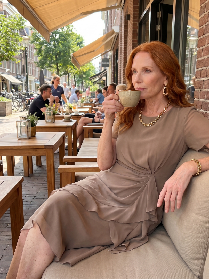 Eira | Midi-Kleid mit kurzen Ärmeln und geschichtetem Saum