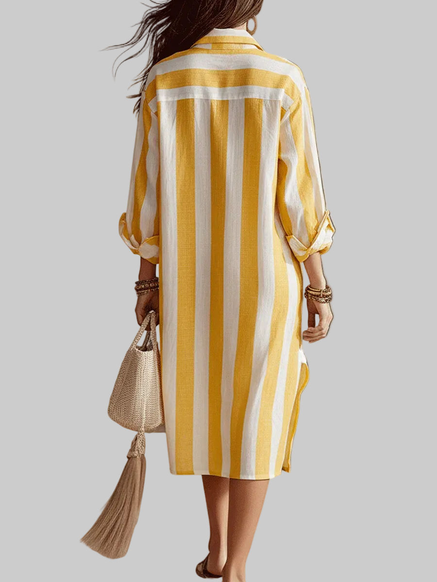 Elowen | Resort Gelb & Weiß Gestreiftes Midi-Kleid
