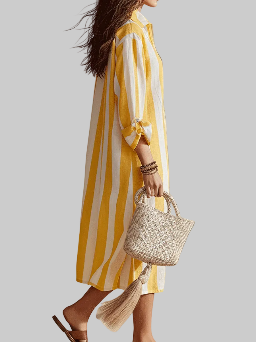 Elowen | Resort Gelb & Weiß Gestreiftes Midi-Kleid