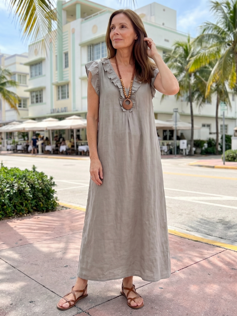 Adelaide | Ärmelloses Midi-Kleid mit Rüschensaum