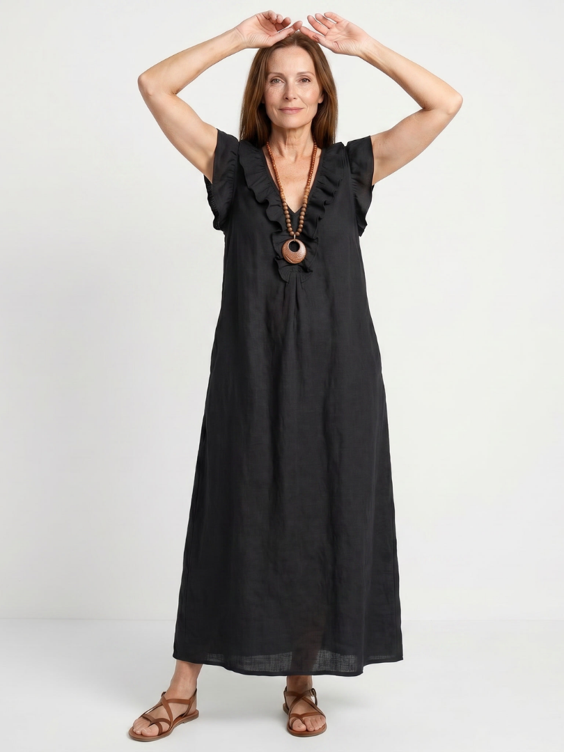 Adelaide | Ärmelloses Midi-Kleid mit Rüschensaum
