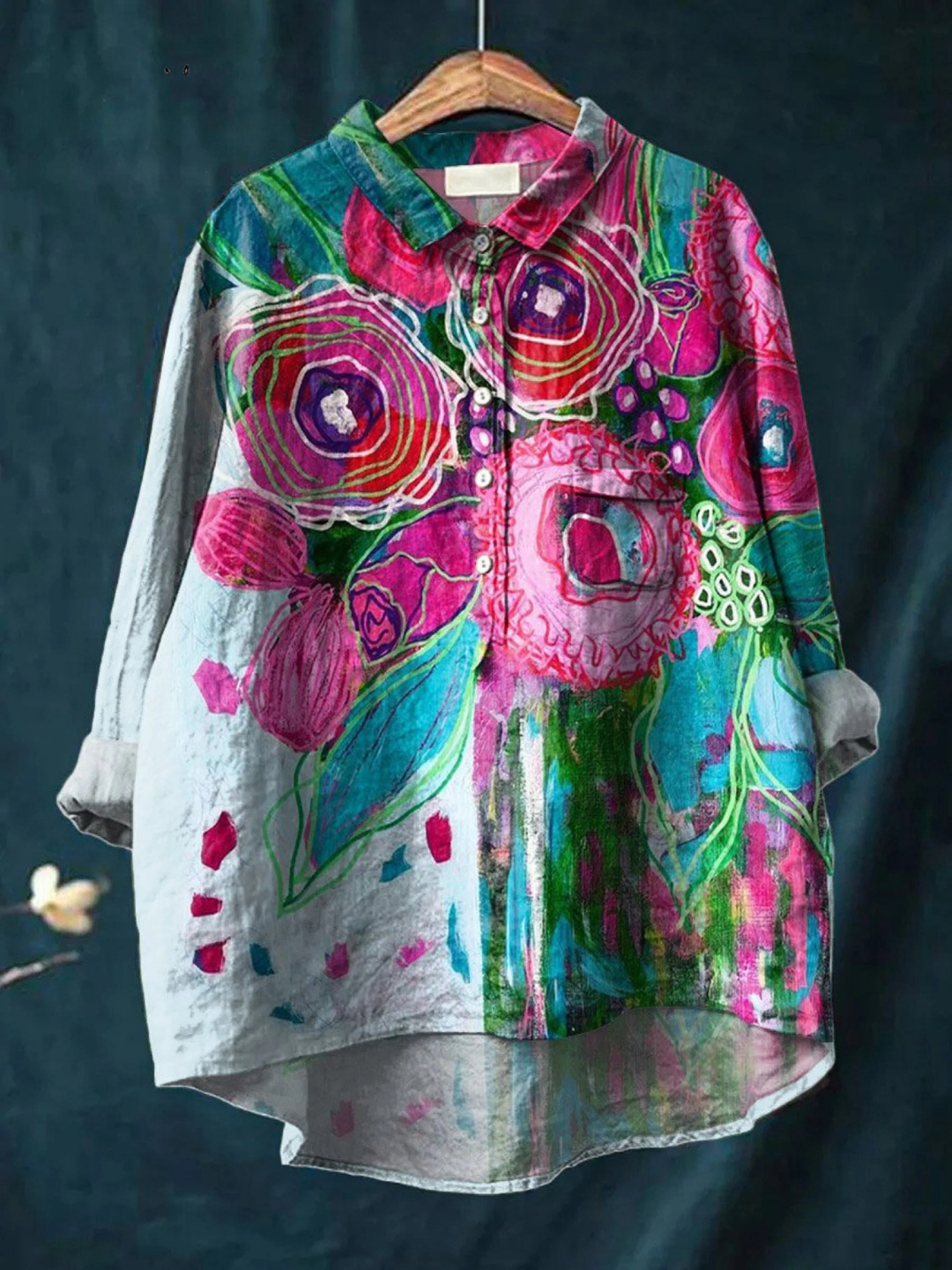 Skylar | Vintage Schönes Floral Kunstdruck Freizeitshirt