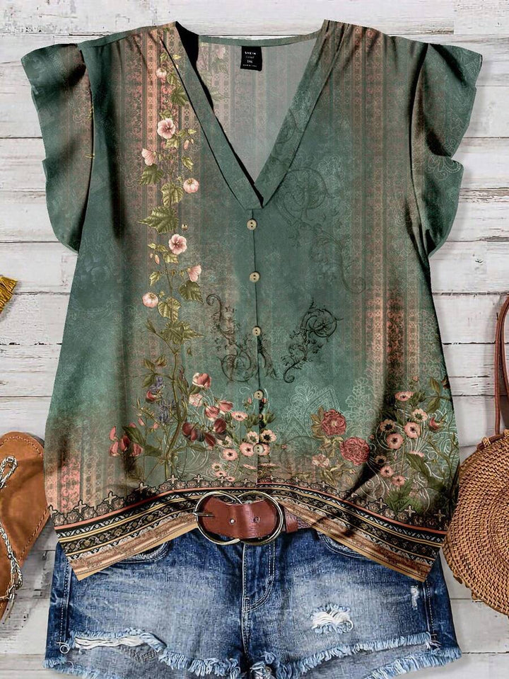 Aveline | Vintage Garten Knopfbluse