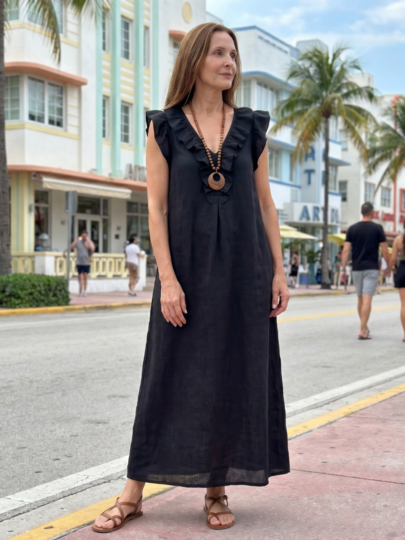 Adelaide | Ärmelloses Midi-Kleid mit Rüschensaum