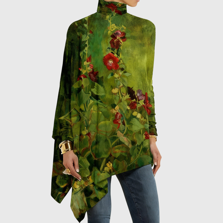 Louise | Vintage Blumenmuster Lockere Passform Hoher Kragen Top