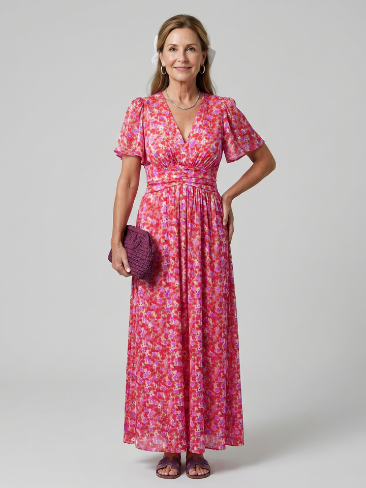 Juna | Kurzarm Ditsy Floral Print Midi Kleid