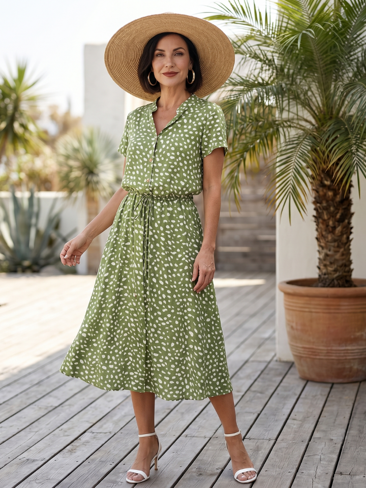 Belladonna | Bedrucktes Midi-Kleid mit Knopfleiste und Gürtel