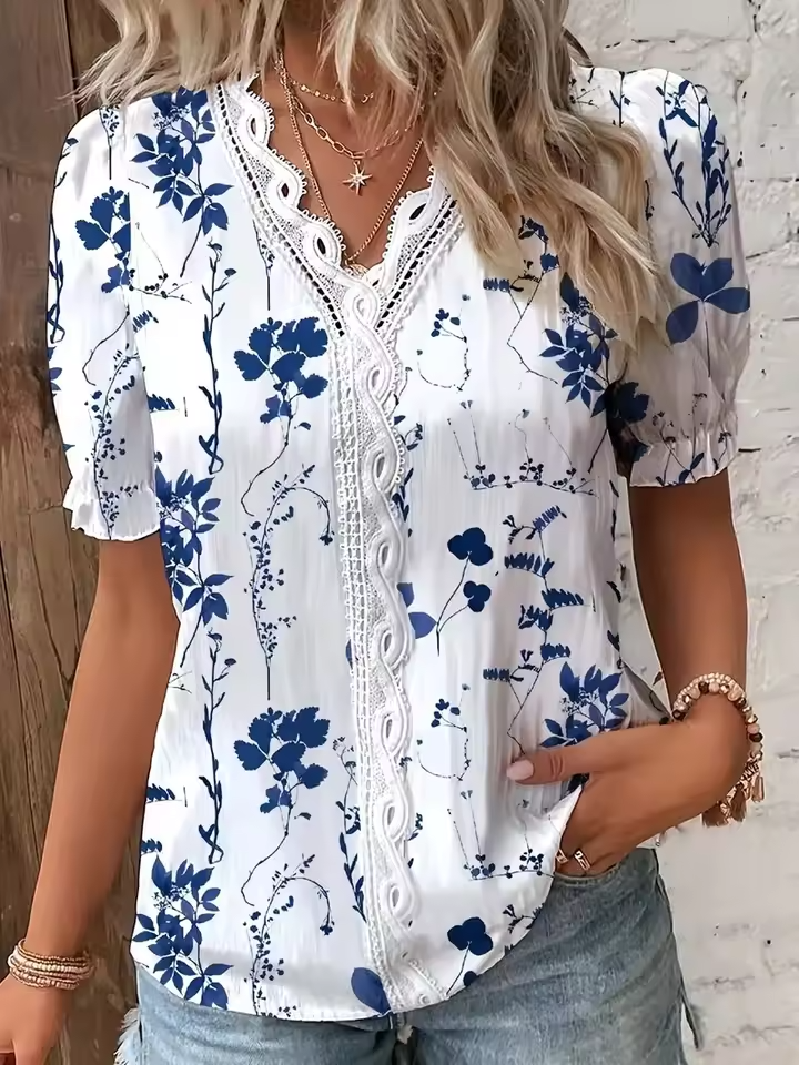 Fionna | Elegante V-Ausschnitt Jacquard Bluse