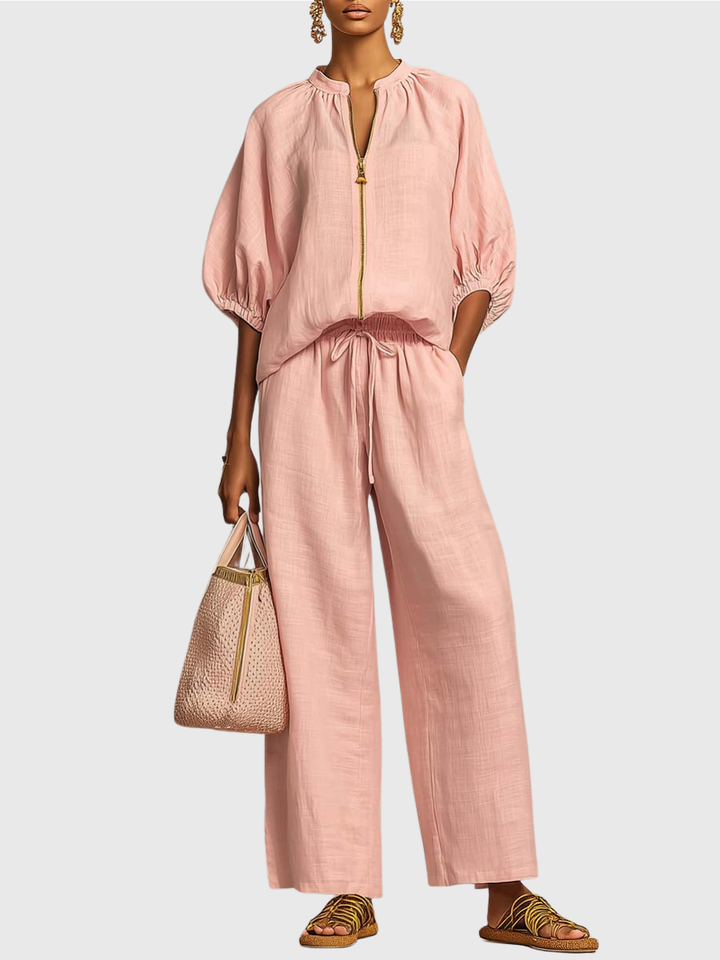Hailey | Stylisches Gemütliches Shirt Weite Hosen Leinen Baumwolle Zwei-Teile Set