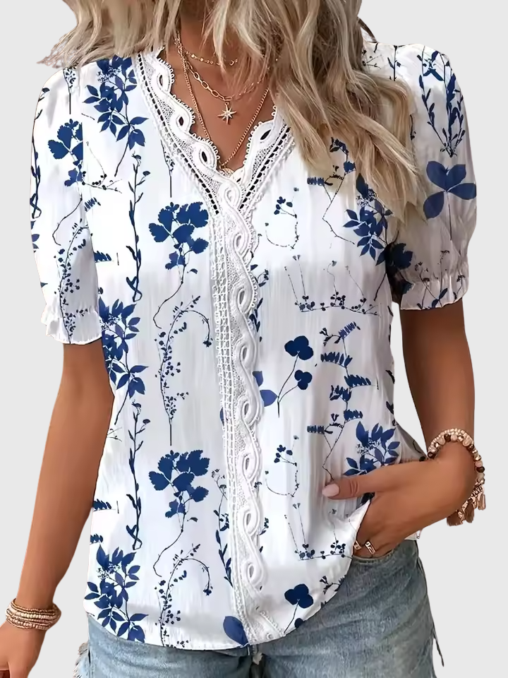 Fionna | Elegante V-Ausschnitt Jacquard Bluse