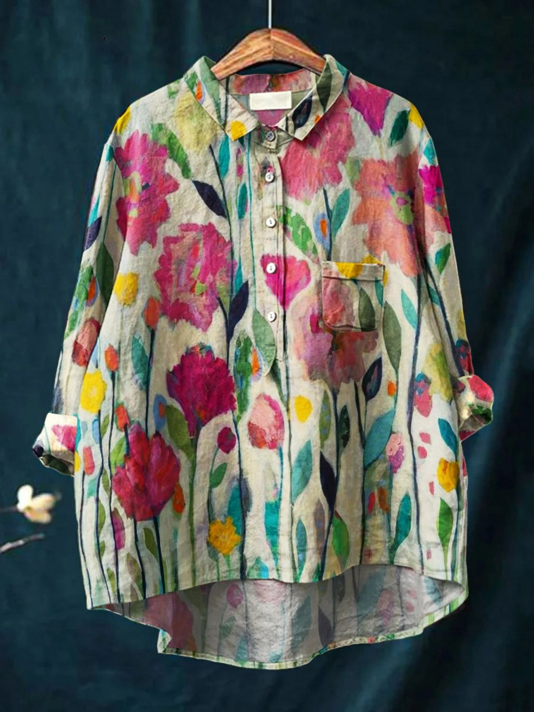 Lindsey | Damen Vintage Blumen Kunst Druck Freizeitshirt