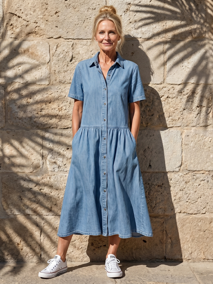 Genf | Kleid mit gerafftem Taillenkragen und Midi-Länge