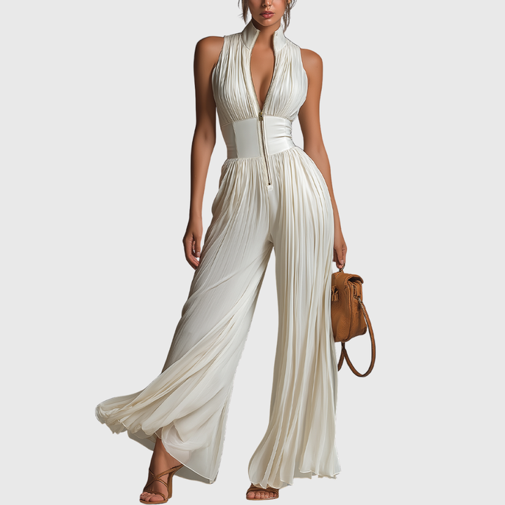 Sofia | Jumpsuit Weißer Faltenchiffon
