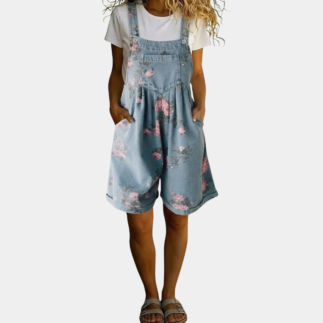 Lorenn | Vintage gewaschenes, weiches Baumwoll-Denim-Blumen-Jumpsuit