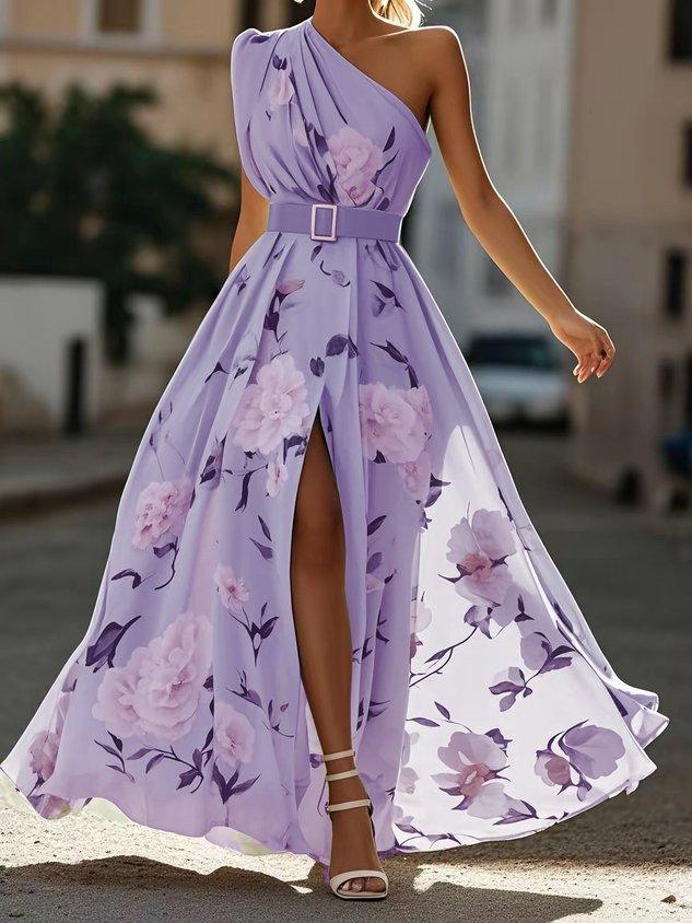 Julie | Florales One-Shoulder Maxikleid aus Chiffon