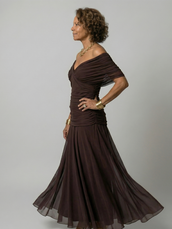Calen | Off-Shoulder Flow Midi Kleid