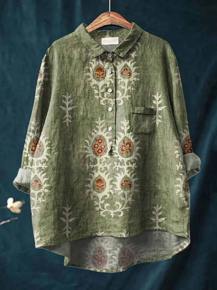Nina | Damen Vintage Ethnische Blumen Kunstdruck Freizeitshirt