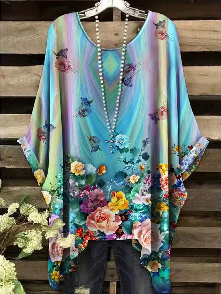 Alaya | Vintage Bohemian Floral Print Damen T-Shirt