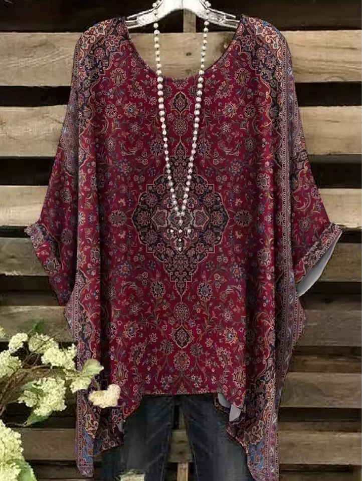 Brinley | Vintage Bohemian Floral Print Damen T-Shirt
