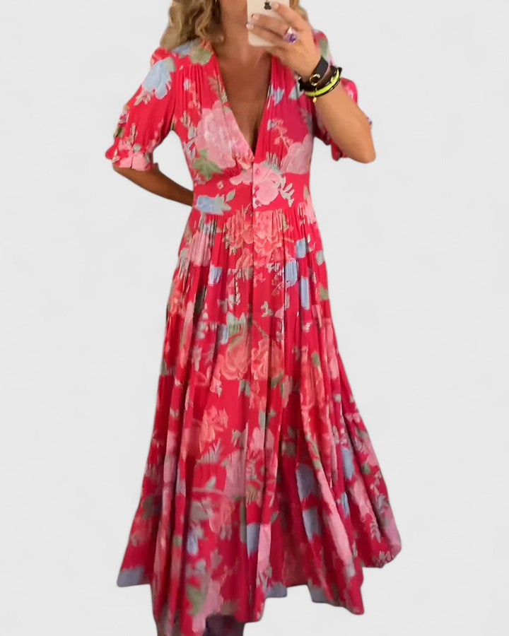 Cameryn | Elegantes Blumenkleid mit V-Ausschnitt