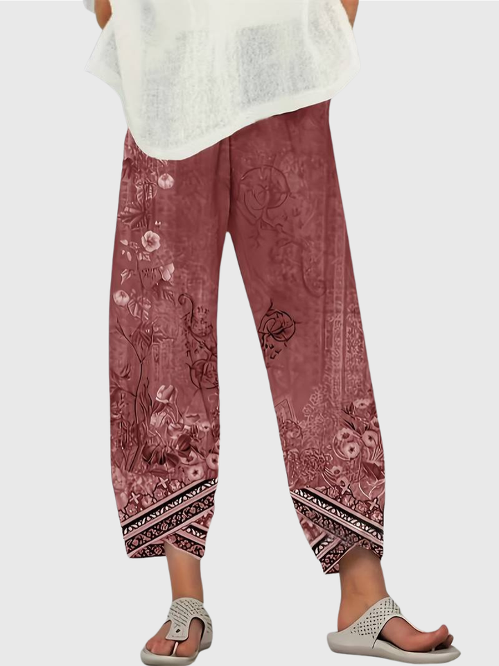 Natasha | Vintage Blumen Capri Hose mit elastischem Bund