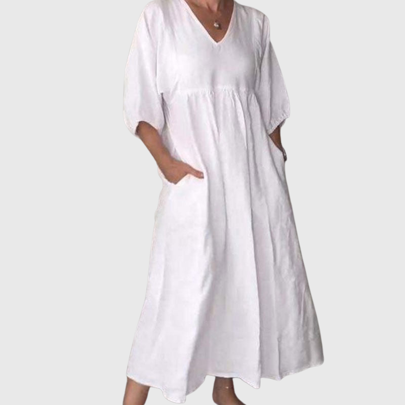 Zandrea | Lockeres Midi-Kleid mit V-Ausschnitt