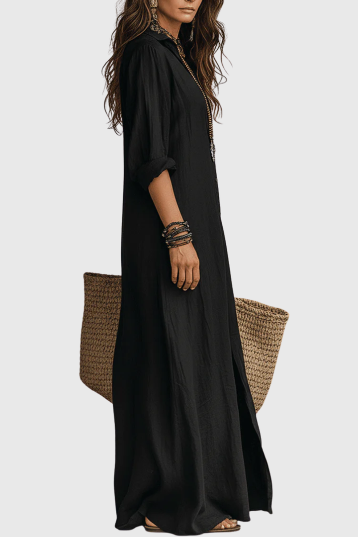 Delores | Lässiges V-Ausschnitt Knopf-Maxikleid