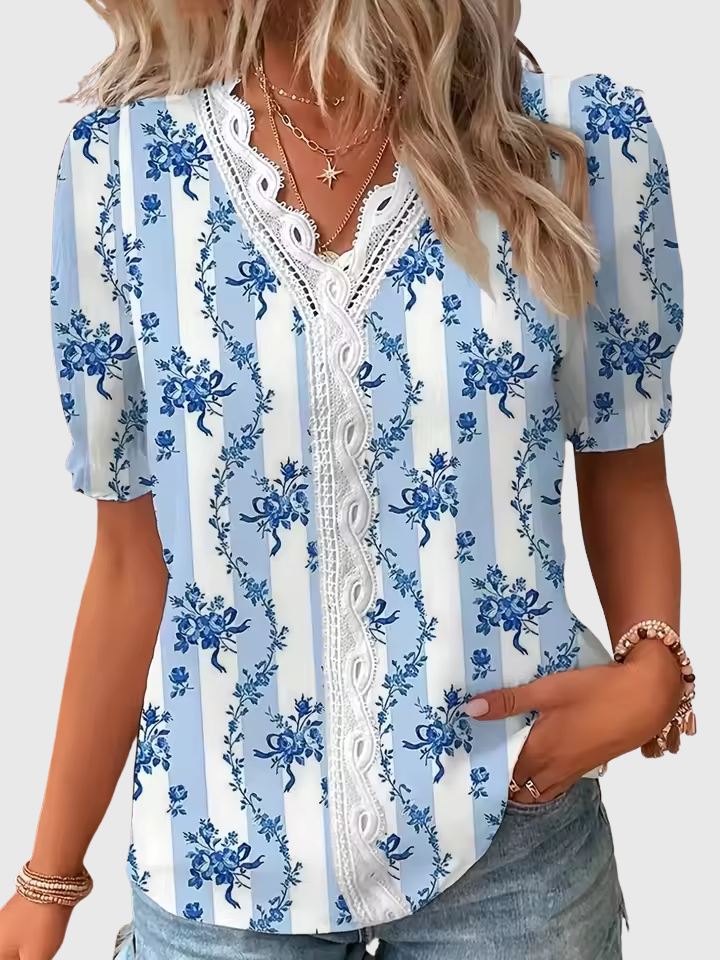 Fionna | Elegante V-Ausschnitt Jacquard Bluse