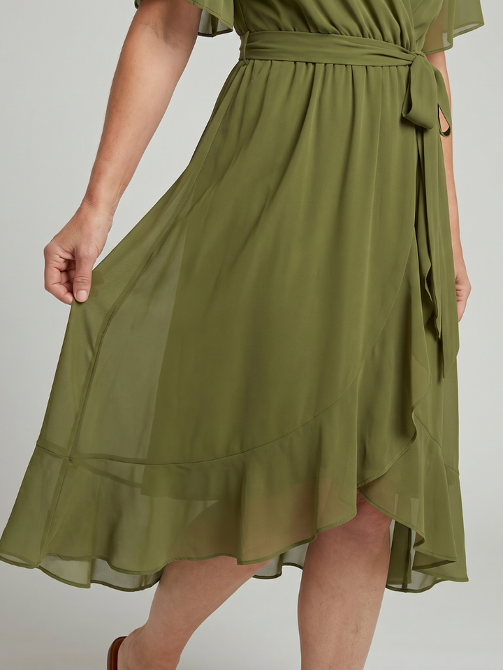 Keziah | Midi-Kleid mit kurzen Ärmeln und fließendem Saum
