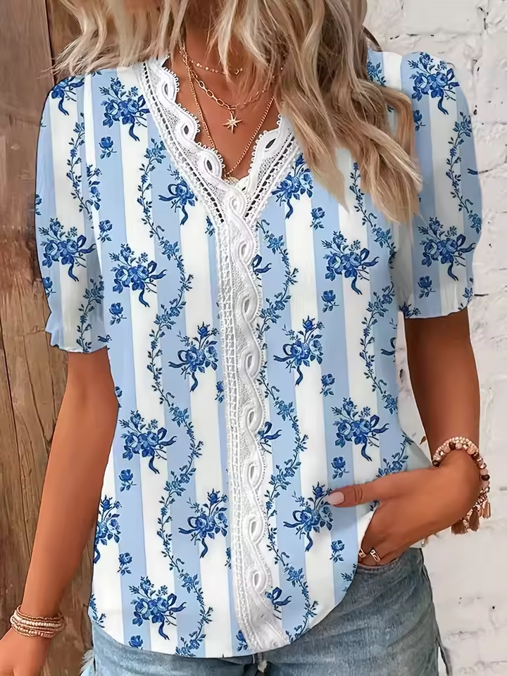 Fionna | Elegante V-Ausschnitt Jacquard Bluse