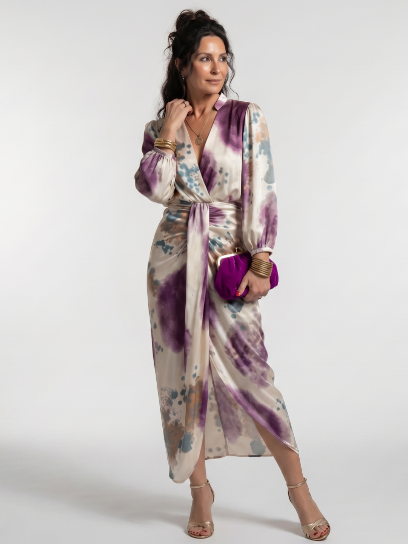 Valentina | Kreuzwickel-Taille Bedrucktes Midi-Kleid