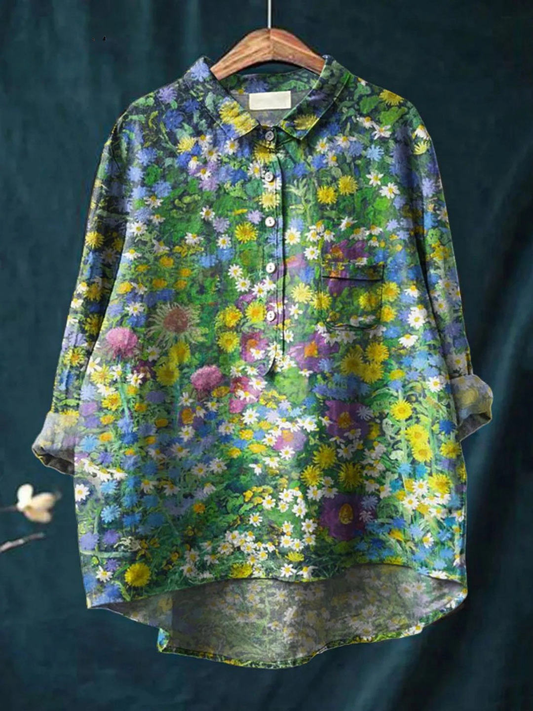Emery | Damen Vintage Floral Kunstdruck Freizeitshirt