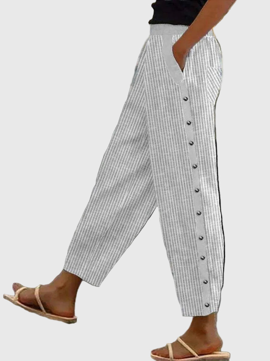 Eloise | Damen Freizeit gestreifte Baumwollhose mit Taschen